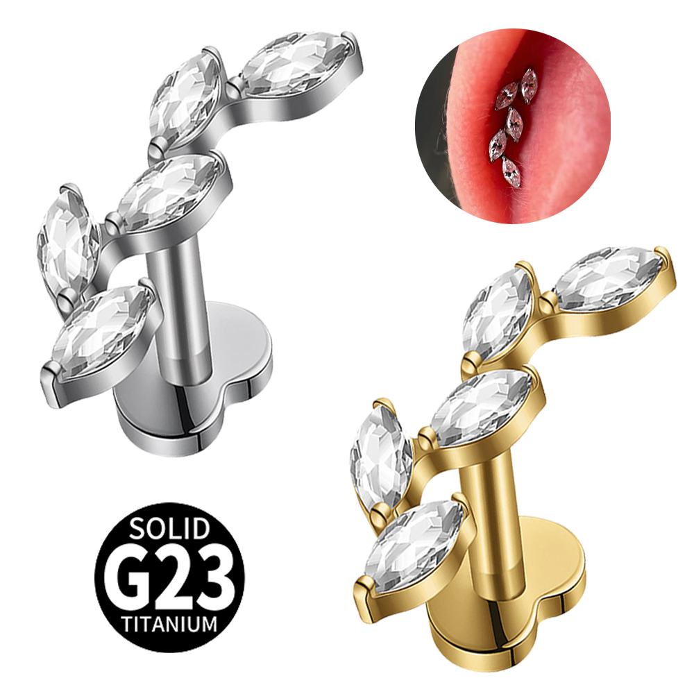 Cluster Stud Ear - เครื่องประดับเจาะกระดูกอ่อนแบบเกลียวใน 16G G23 ไทเทเนียม ประดับด้วยเซอร์คอนทรงมาร์คีส์ 5