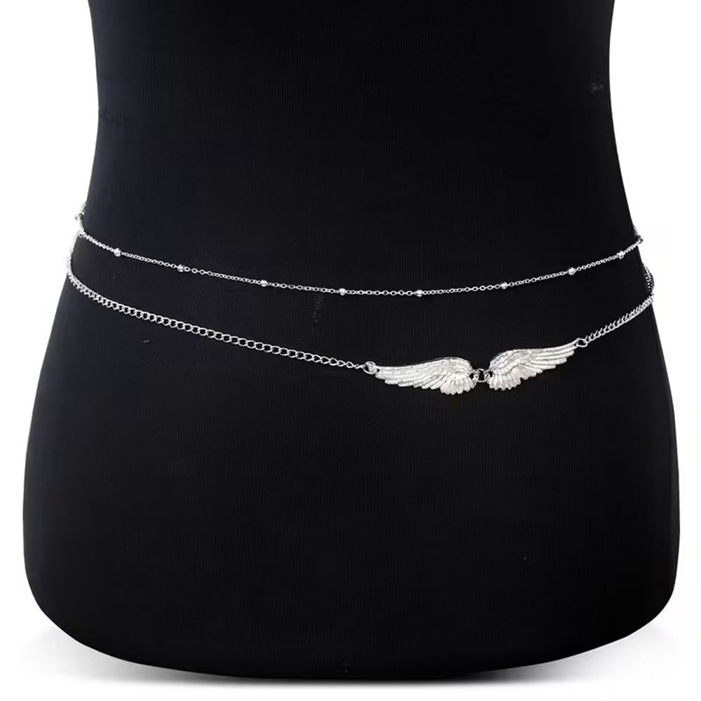 Body Jewelry Waist Chains - สร้อยคอรูปปีกสองชั้น ดีไซน์หรูหรา ประดับโลหะ สร้อยคาดเอว สร้อยคาดหน้าท้อง สไตล์เก๋