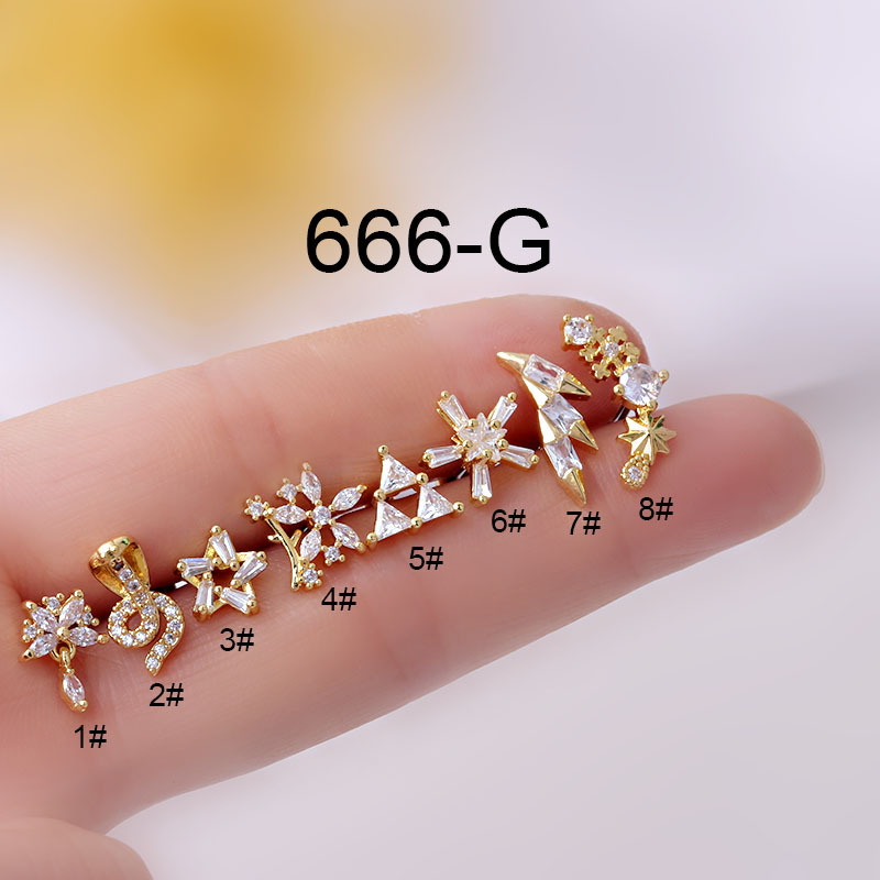 Body Jewelry Trend - 1ชิ้นเจาะสแตนเลสต่างหูดอกไม้สำหรับผู้หญิงแนวโน้มเครื่องประดับเพทายสีงูต่างหู Studs สกรูกลับ