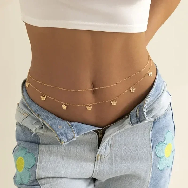 Body Jewelry Waist Chains - ใหม่ Charm เซ็กซี่ Double Layer Butterfly