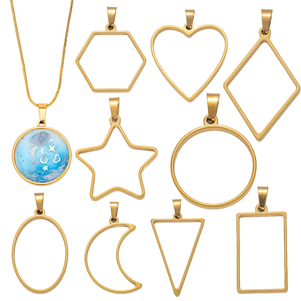 Body Jewelry Top - แม่พิมพ์เรซิ่นสแตนเลสแบบเปิดด้านหลัง 5 ชิ้น สำหรับทำจี้ ต่างหู สร้อยคอ