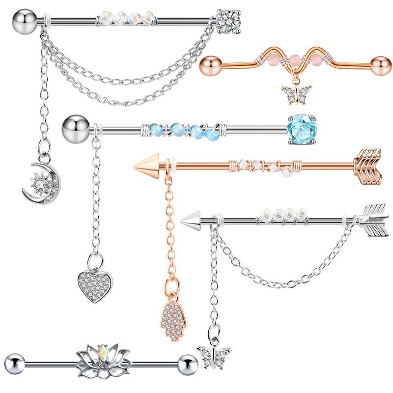 Body Jewelry Trend - 1PC เหล็กผ่าตัดอุตสาหกรรมเจาะ Barbell ต่างหูยาวโซ่นั่งร้านบาร์หูกระดูกอ่อนต่างหูแนวโน้มเครื่องประดับ