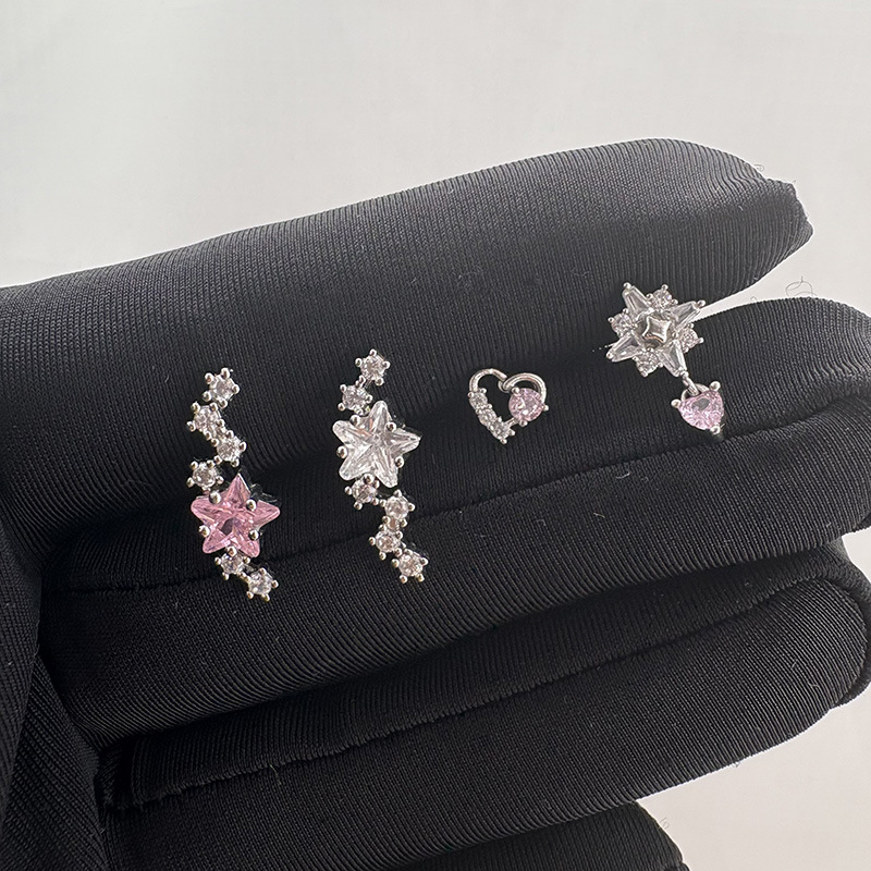 Cluster Stud Ear - ต่างหูแบบเกลียวทรงเมทีออร์ ประดับเพชร CZ เต็มวง ดีไซน์เก๋ไก๋ ประกายระยิบระยับ