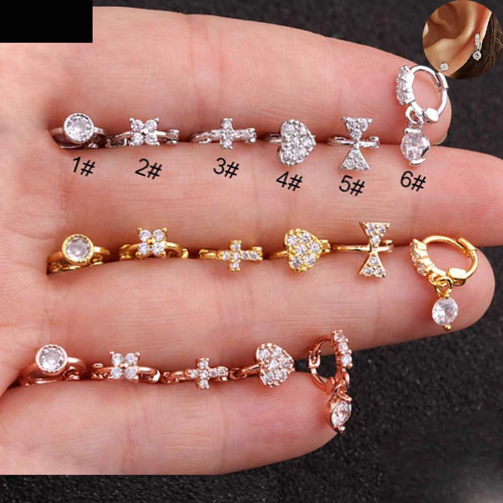 Body Jewelry Trend - ต่างหูสแตนเลสประดับเพชรซิร์คอนรูปดอกไม้ 2 ชิ้น สไตล์ทันสมัย เข้าได้กับทุกชุด
