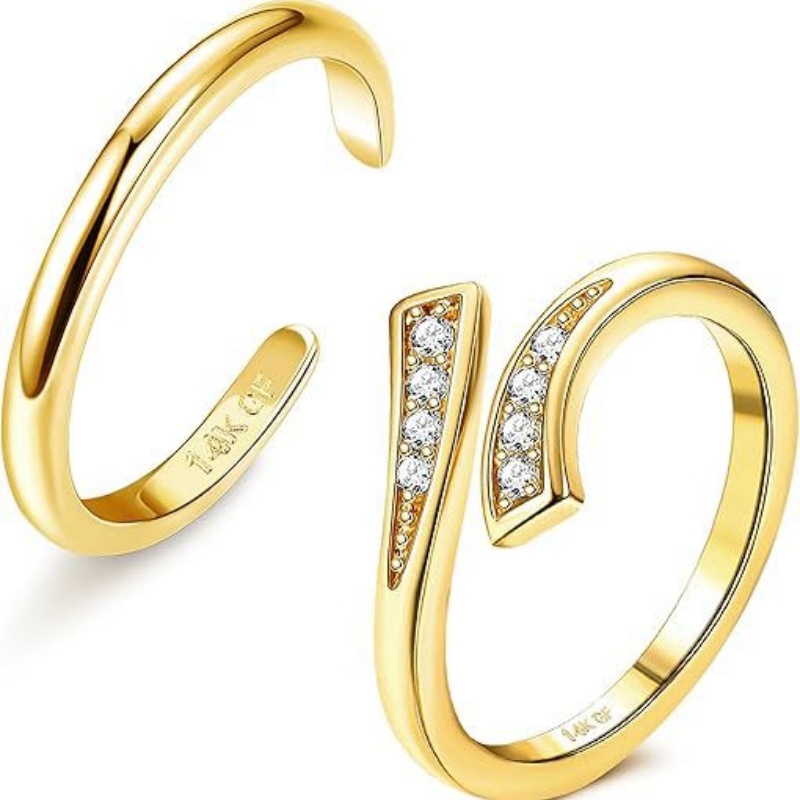 Body Jewelry Rings - แหวนทองชุบ 14K ประดับเพทายปรับขนาดได้ ชุดสองวงสำหรับผู้หญิง ใช้ในช่วงวันหยุดพักผ่อนริมชายหาดในฤดูร้อน เครื่องประดับแหวนนิ้วเท้า