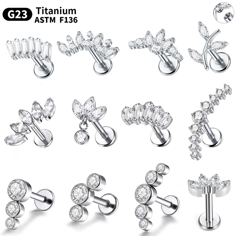 Cluster Stud Ear - 1/5Pcs G23 ไทเทเนียมหู Labret Piercing Cluster