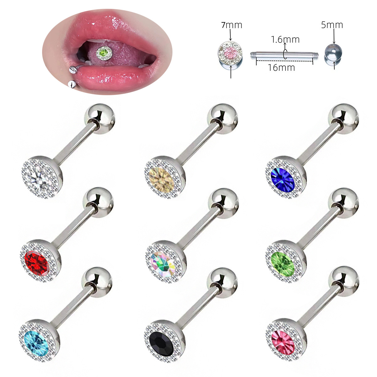 Body Jewelry Plus - แหวนเจาะลิ้นทรงกลมทันสมัยประดับด้วยดินเหนียว พร้อมบาร์เบลล์และแลเบร็ตสตั๊ด รวมถึงต่างหูเล็กๆ สำหรับผู้หญิง เหมาะสำหรับใช้ในชีวิตประจำวัน งานปาร์ตี้
