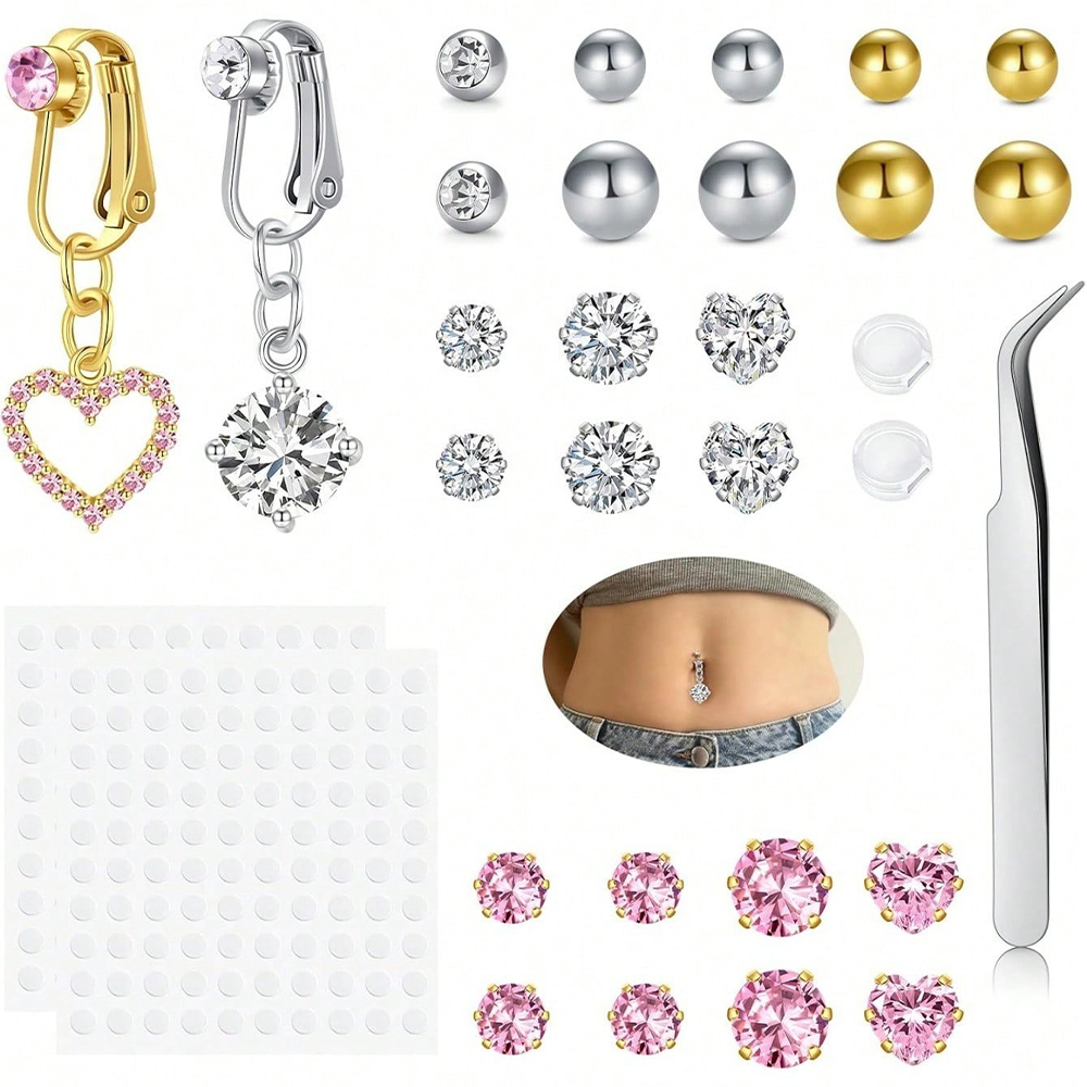 Body Jewelry Rings - แหวนเจาะหน้าท้องปลอมสีทองรูปผีเสื้อแบบหนีบติดสะดือ ไม่ต้องเจาะ แหวนตกแต่งหน้าท้องปลอม