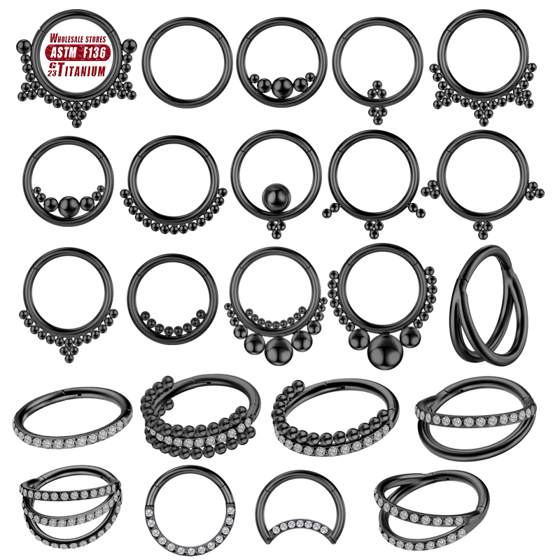 Body Jewelry Implants - F136 ไทเทเนียมเจาะแหวนจมูกสีดํา Implant เกรดบานพับไม่มีรอยต่อต่างหู Clicker กระดูกอ่อน