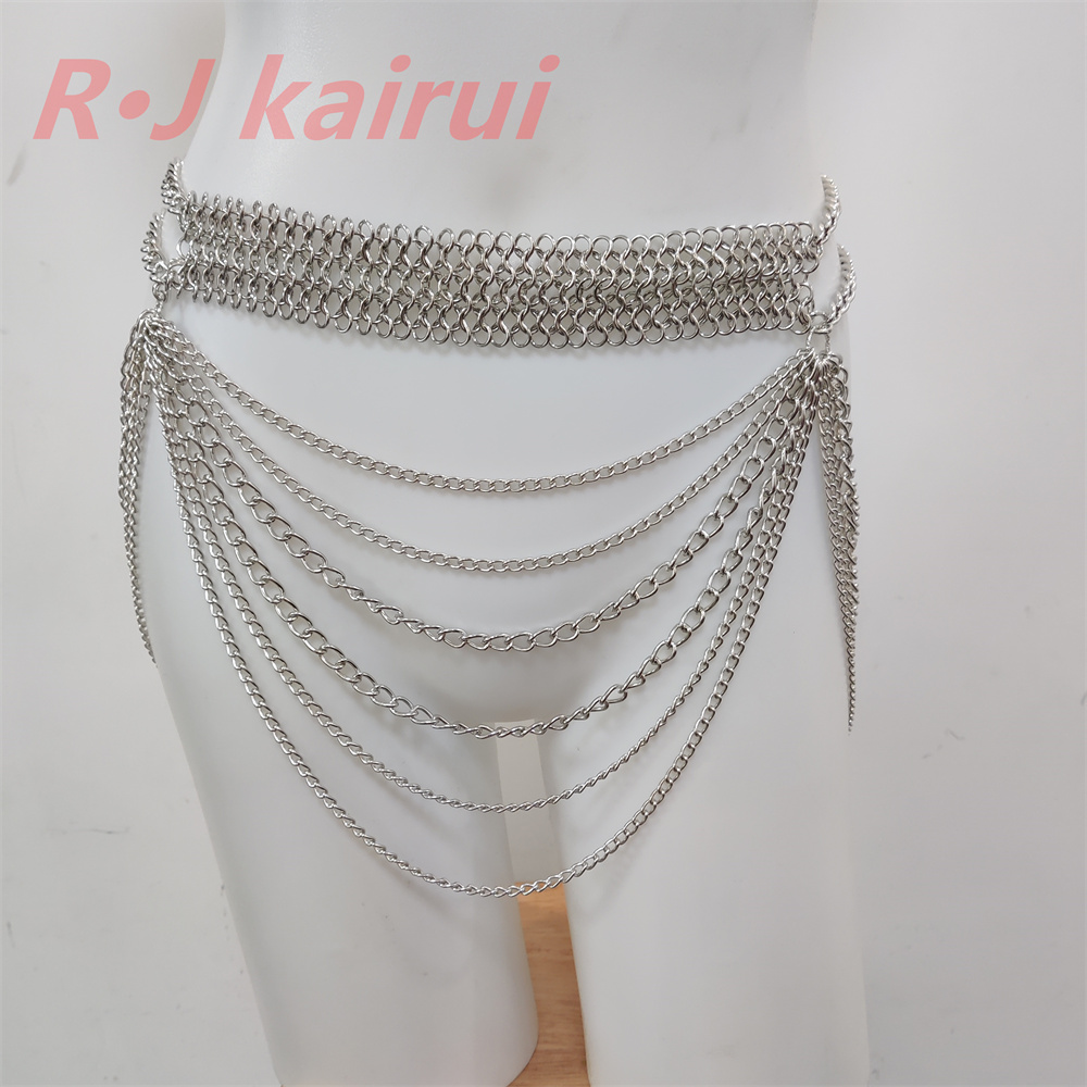 Body Jewelry Unique - สร้อยเอวเหล็กอัลลอยด์ดีไซน์ใหม่แบบ RJ ดีไซน์เก๋ไก๋หลายชั้น สีเงิน มี 3