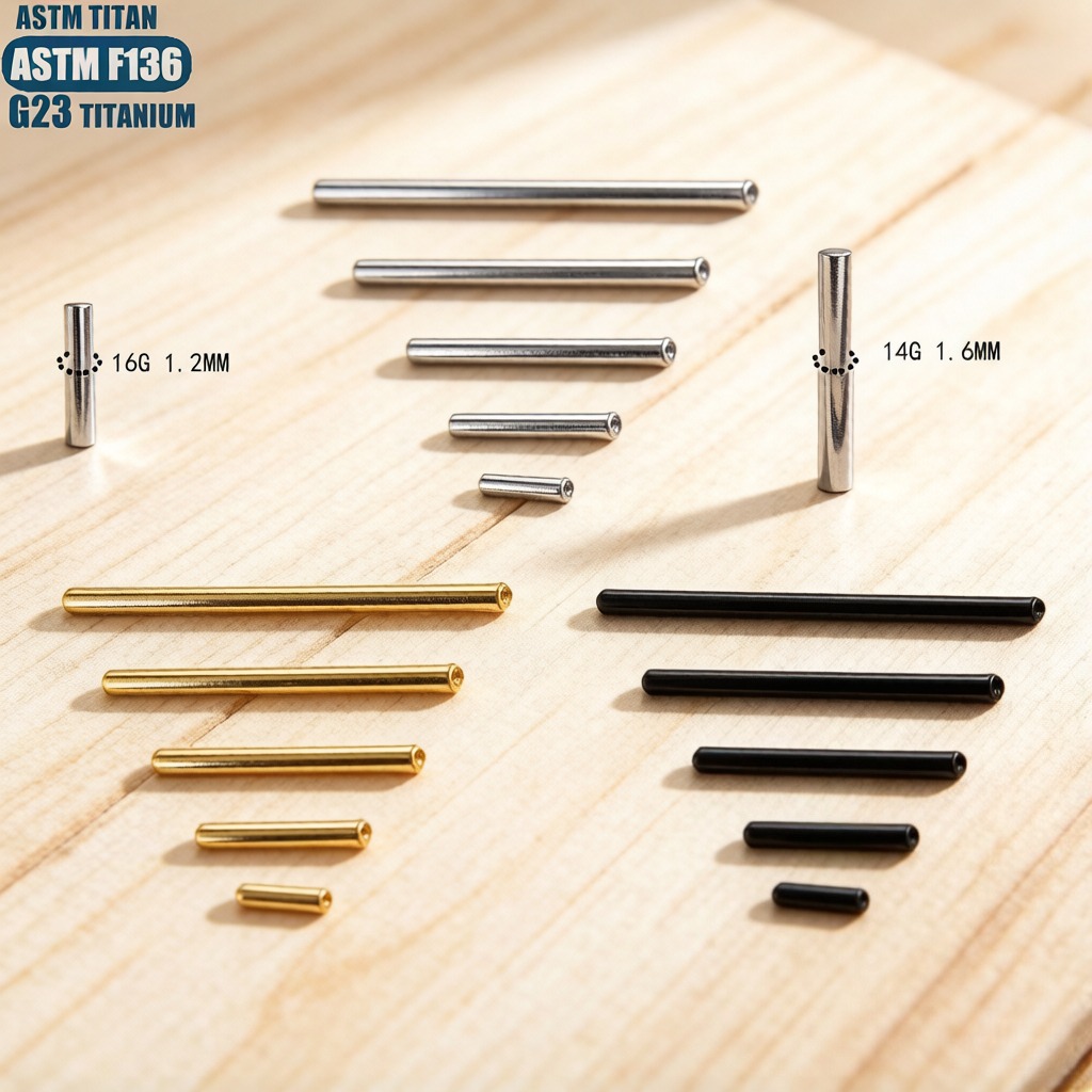 Body Jewelry Implants - แท่งไทเทเนียมเกรด G23 สำหรับเจาะกระดูกอ่อน ขนาด 14G 16G