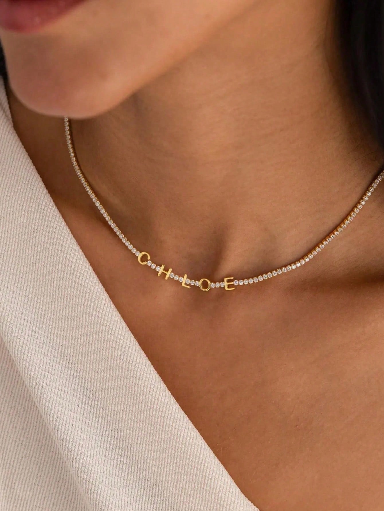 Body Jewelry Unique - สร้อยคอเทนนิสแบบกำหนดเอง DOREMI สร้อยคอตัวอักษรเรียบหรู สร้อยคอของขวัญสุดพิเศษสำหรับใช้ในชีวิตประจำวัน