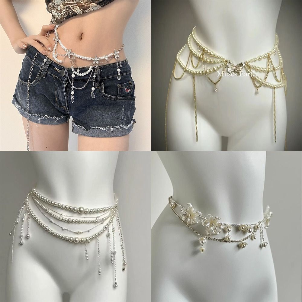 Body Jewelry Waist Chains - โซ่คาดเอวไข่มุกแฟชั่นสุดหรู เครื่องประดับเอวอเนกประสงค์ ลายดอกไม้ โบฮีเมียน สำหรับผู้หญิง