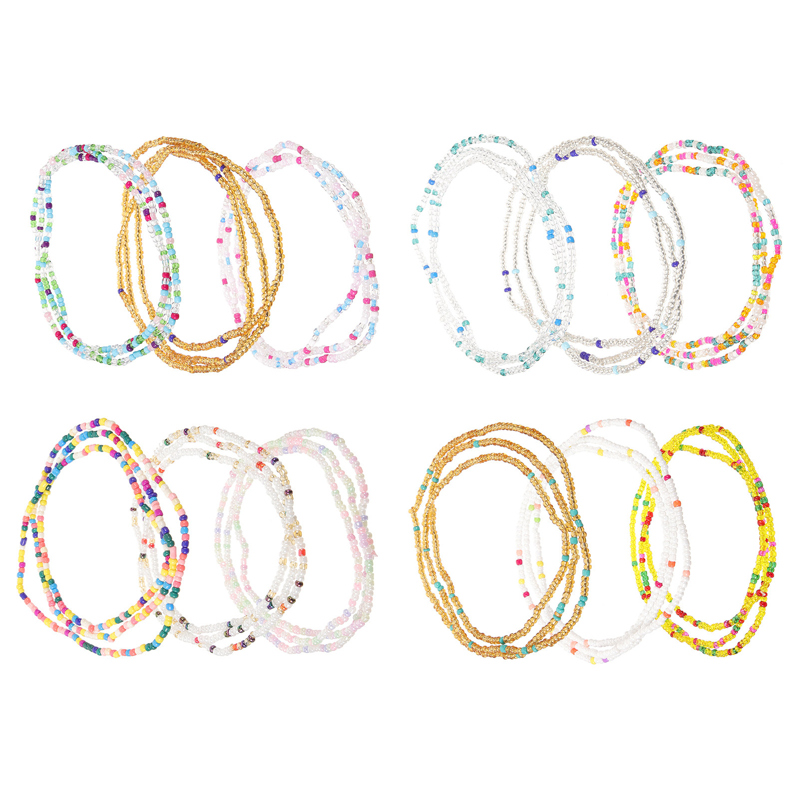 Body Jewelry Plus - 12 ชิ้น สร้อยเอวสไตล์โบโฮชายหาด สร้อยโซ่ประดับลูกปัดข้าว เครื่องประดับเอว สร้อยโซ่ตัวสำหรับฤดูร้อนสำหรับผู้หญิง