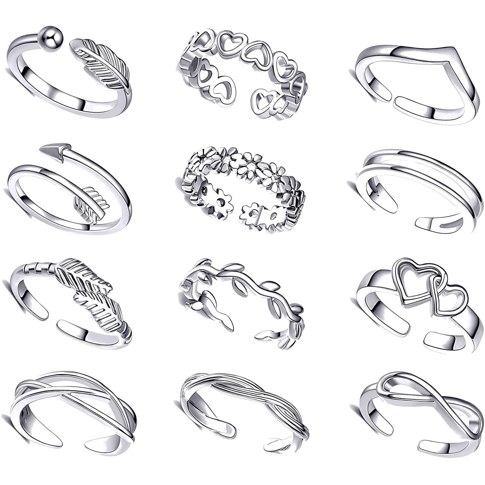 10/12Pcs Toe แหวนเปิดนิ้วเท้าแ - Body Jewelry Rings บทวิจารณ์และราคา