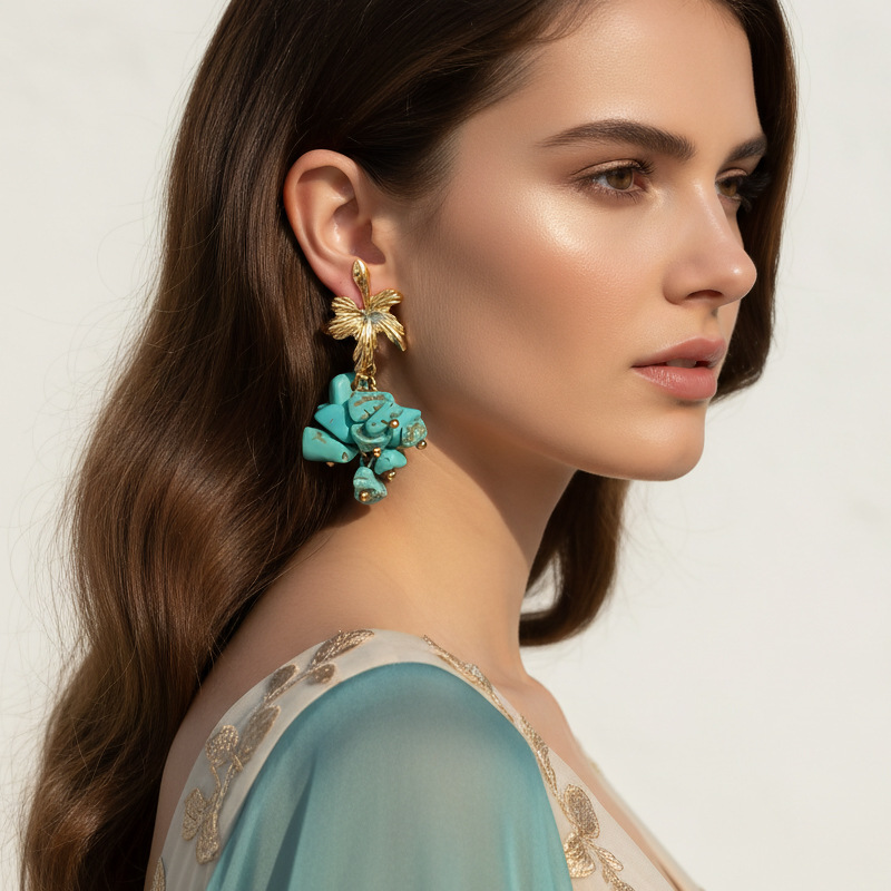 ต่างหูห้อยรูปใบไม้ชุบทองวินเทจ - Cluster Stud Ear บทวิจารณ์และราคา