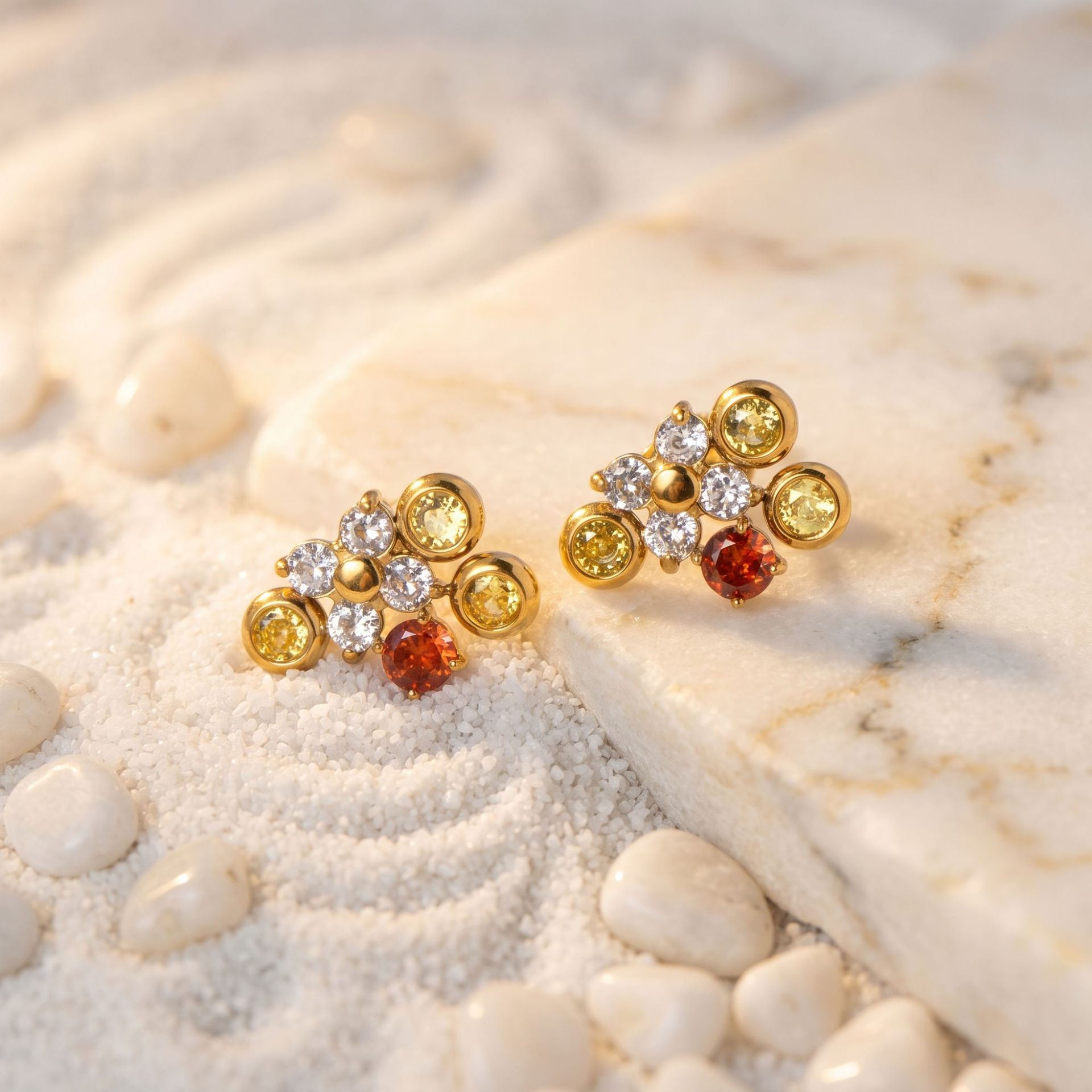 ต่างหูสแตนเลสประดับเซอร์คอนสำห - Cluster Stud Ear บทวิจารณ์และราคา